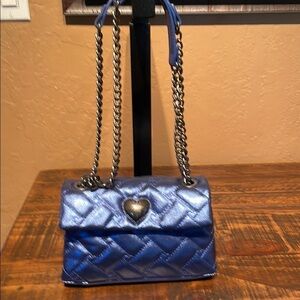 Betsey Johnson Blue Quilted Vegan Leather Convertible Shoulder/Crossbody Bag